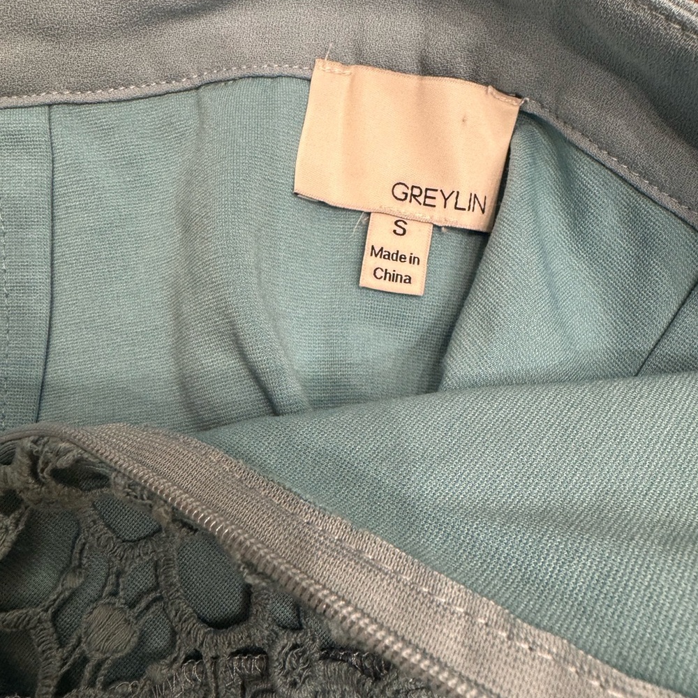 Greylin Teal Lace Accent Dress